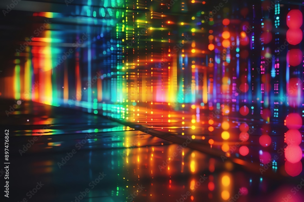 Poster vibrant multicolored light reflections create an abstract visual display, showcasing a stunning arra