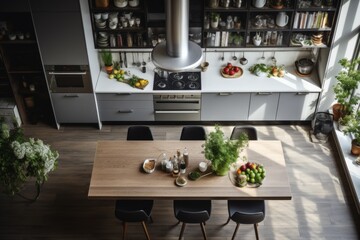 Ceiling view of a nordic designed kitchen interior