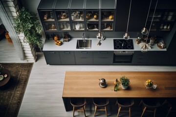 Ceiling view of a nordic designed kitchen interior