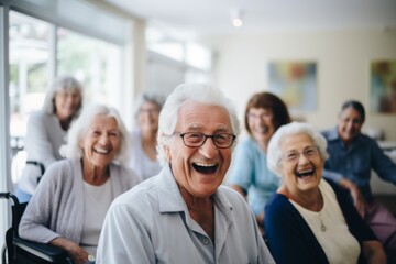 Obraz premium Portrait of a elderly group of seniors smiling in nursing home