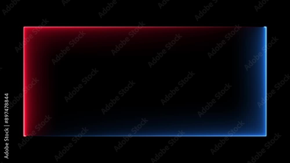 Poster glowing neon red and blue color frame rectangle. square rectangle photo frame with two tone neon col