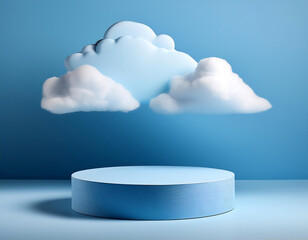  Cloud Background Podium Blue Product- A dreamy blue podium setup with cloud elements, suita_1(120)