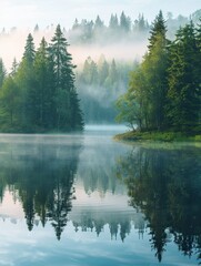 Fototapeta premium morning fog over a forest lake