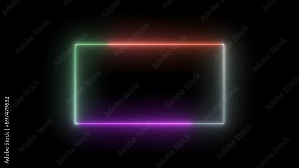 Poster glowing neon frame rectangle. square rectangle photo frame with two tone neon color motion graphic o