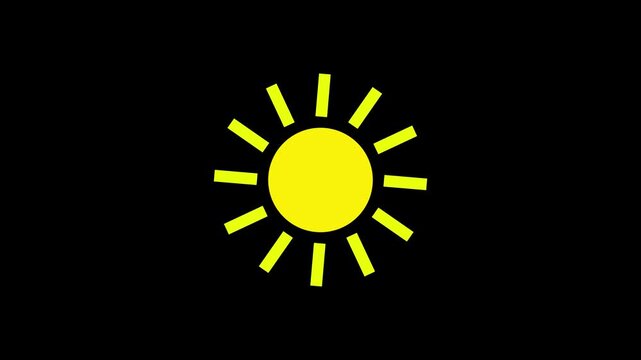 Sun icon yellow color neon animation , black backgraound