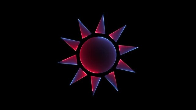 Sun icon red  and blue color neon animation , black backgraound