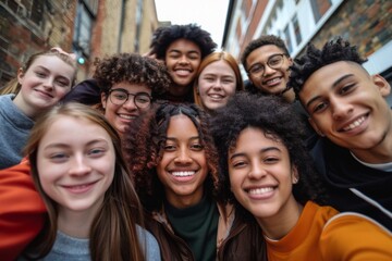Obraz premium Diverse group of young people taking a selfie together