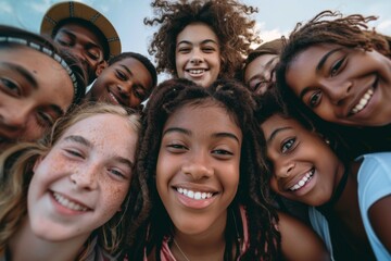 Obraz premium Diverse group of young people taking a selfie together