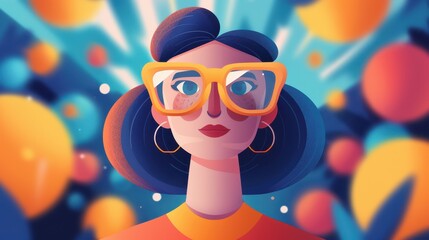 An abstract illustration showcases a person wearing distinctive goggles, surrounded by a burst of vibrant colors, suggesting a surreal and imaginative experience.