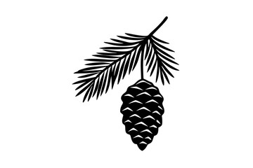 A fir branch with a cone hanging vector silhouette  © Chayon Sarker