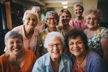 Obraz premium Portrait of a elderly group of seniors smiling in nursing home