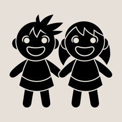 happy kids  silhouette  black vector  icon