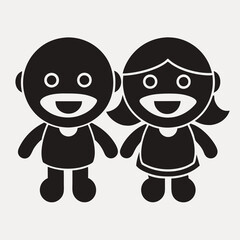 happy kids  silhouette  black vector  icon