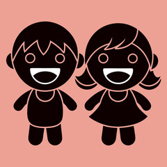 happy kids  silhouette  black vector  icon