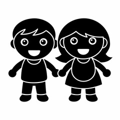 happy kids  silhouette  black vector  icon