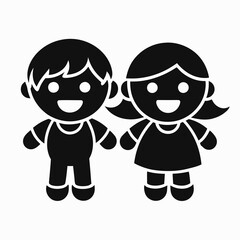 happy kids  silhouette  black vector  icon