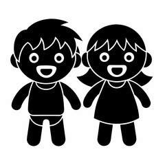 happy kids  silhouette  black vector  icon