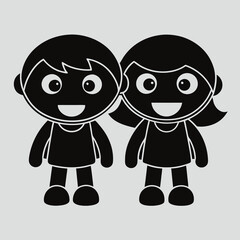 happy kids  silhouette  black vector  icon