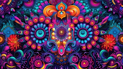 Vibrant and intricate abstract psychedelic art with vivid colors and detailed patterns, evoking a sense of imagination and creativity.