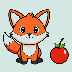 cute fox and tomato vector illustration 