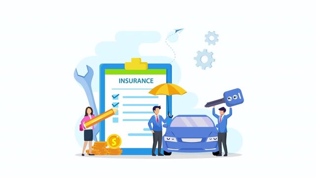 Risk management, car insurance vector cartoon animation in 4K UHD 3840x2160