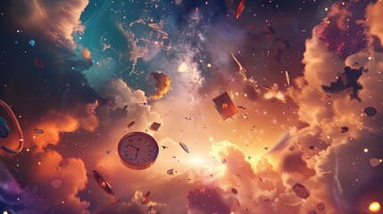 Surreal Dreamscape with Floating Elements: Abstract Image with Vivid Colors