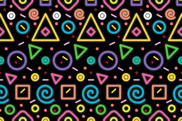 Trendy abstract black background geometric seamless pattern. Memphis style.