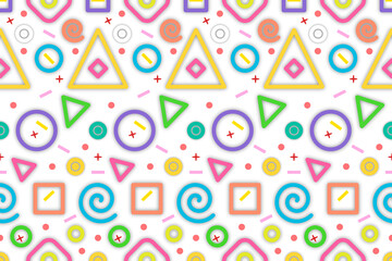 Trendy abstract white background geometric seamless pattern. Memphis style.