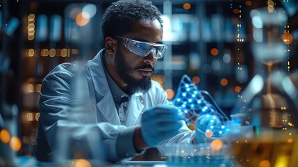 Hyper-Realistic Digital Image of Scientist Conducting DNA Experiment in Modern Lab Environment with Advanced Equipment and Data Analysis Interfaces