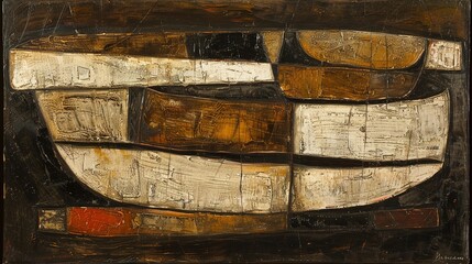 Cubism inspired abstract blocks in muted earth tones - 3D CGI art