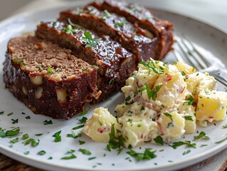 Bavarian meatloaf with potato salad