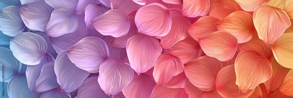 Poster a beautiful background with colorful petals gradient from purple to orange, creating a soft, flowery