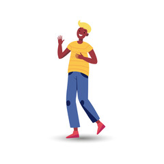 The guy is in a good mood. A simple vector illustration of a cartoon-style man on a white background.