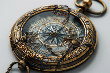Obraz premium compass with cracked glass, renaissance style, vintage detailed, white background