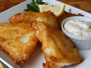 Beer-battered fish with tartar sauce