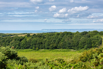 View across to Eastbourne and Beachy Head from Hastings Country Park in East Sussex, England
