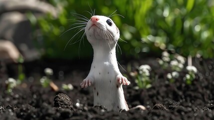   A white creature with green surroundings