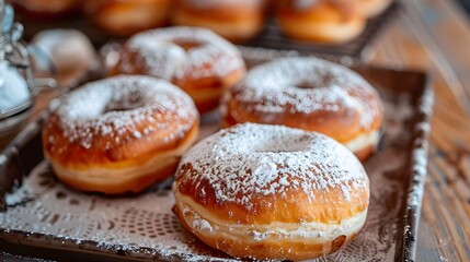 Berliner donuts Krapfen dusted with powdered sugar