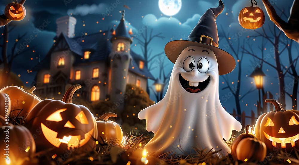 Canvas Prints a cute 3dcartoon ghost