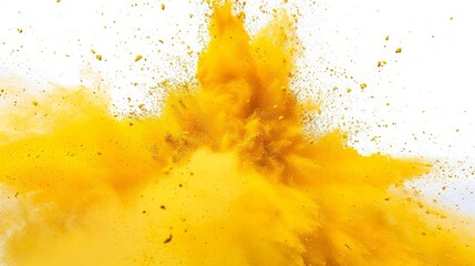 A yellow explosion of powdery dust is in the air