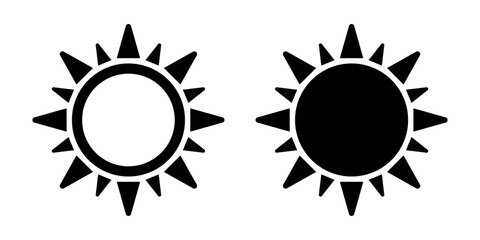 Sun icon, sun symbol isolated on white.
