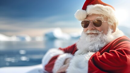 A smiling Santa wearing sunglasses