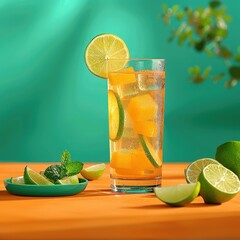 Refreshing Mexican Agua de Jamaica with Lime and Mint Garnish on Isolated Background