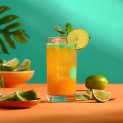 Refreshing Mexican Agua Fresca with Lime and Mint Garnish on Isolated Background