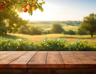  Farm Wood Nature Field Fruit Table- A natural farm background with a wooden table, ideal fo_1(190)