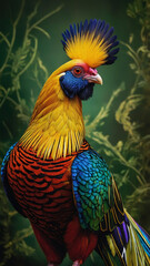 Fototapeta premium Golden Pheasant, its feathers shimmering with a golden hue that catches the light in a breathtaking display