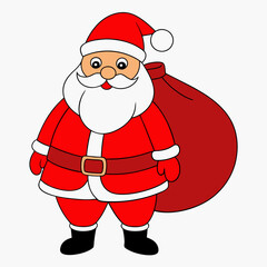 Santa Claus vector illustration with red bag of presents on white background Perfect for holiday décor and festive projects