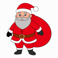 Santa Claus vector illustration with red bag of presents on white background Perfect for holiday décor and festive projects