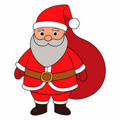 Santa Claus vector illustration with red bag of presents on white background Perfect for holiday décor and festive projects