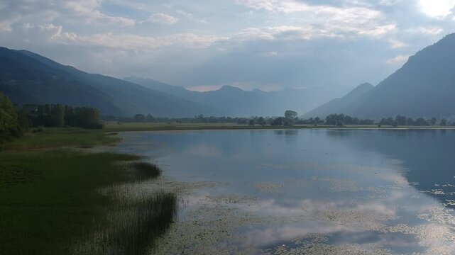 Aerial view of Plavsko lake in city Plav, Montenegro, Europe - raw file